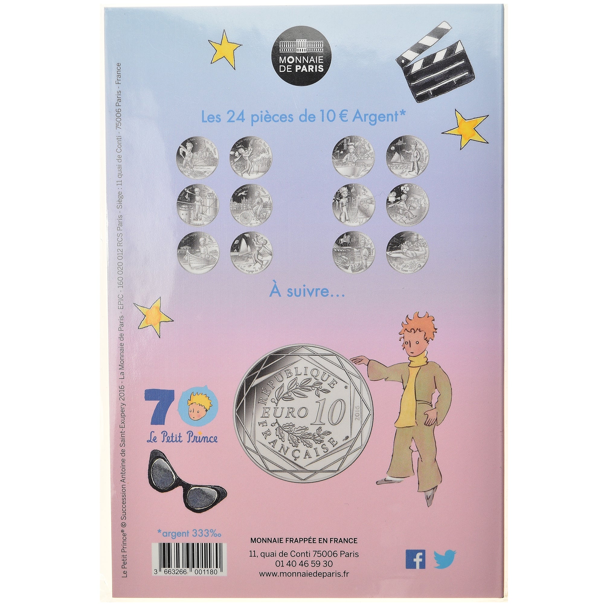 Francia, Monnaie de Paris, 10 Euro, Le Petit Prince (fait du cinéma), 2016