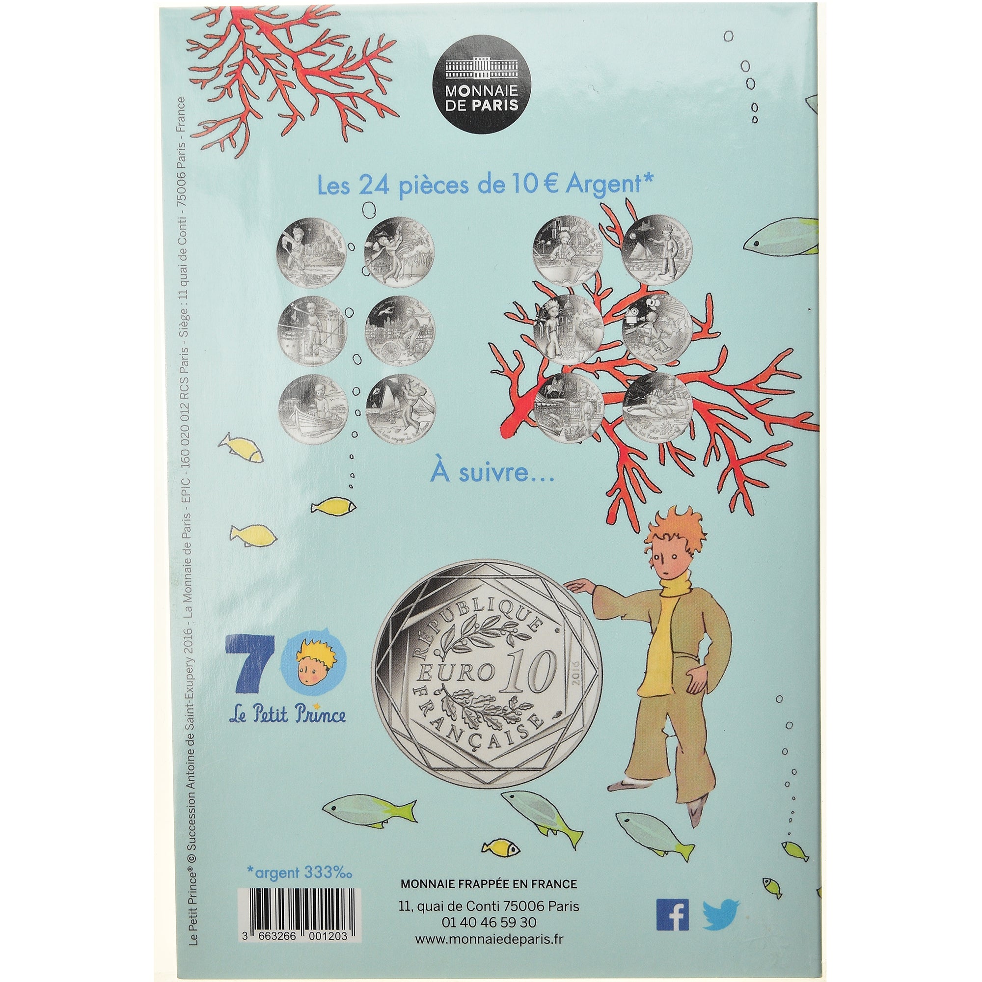 Francia, Monnaie de Paris, 10 Euro, Le Petit Prince (à la mer), 2016, Paris