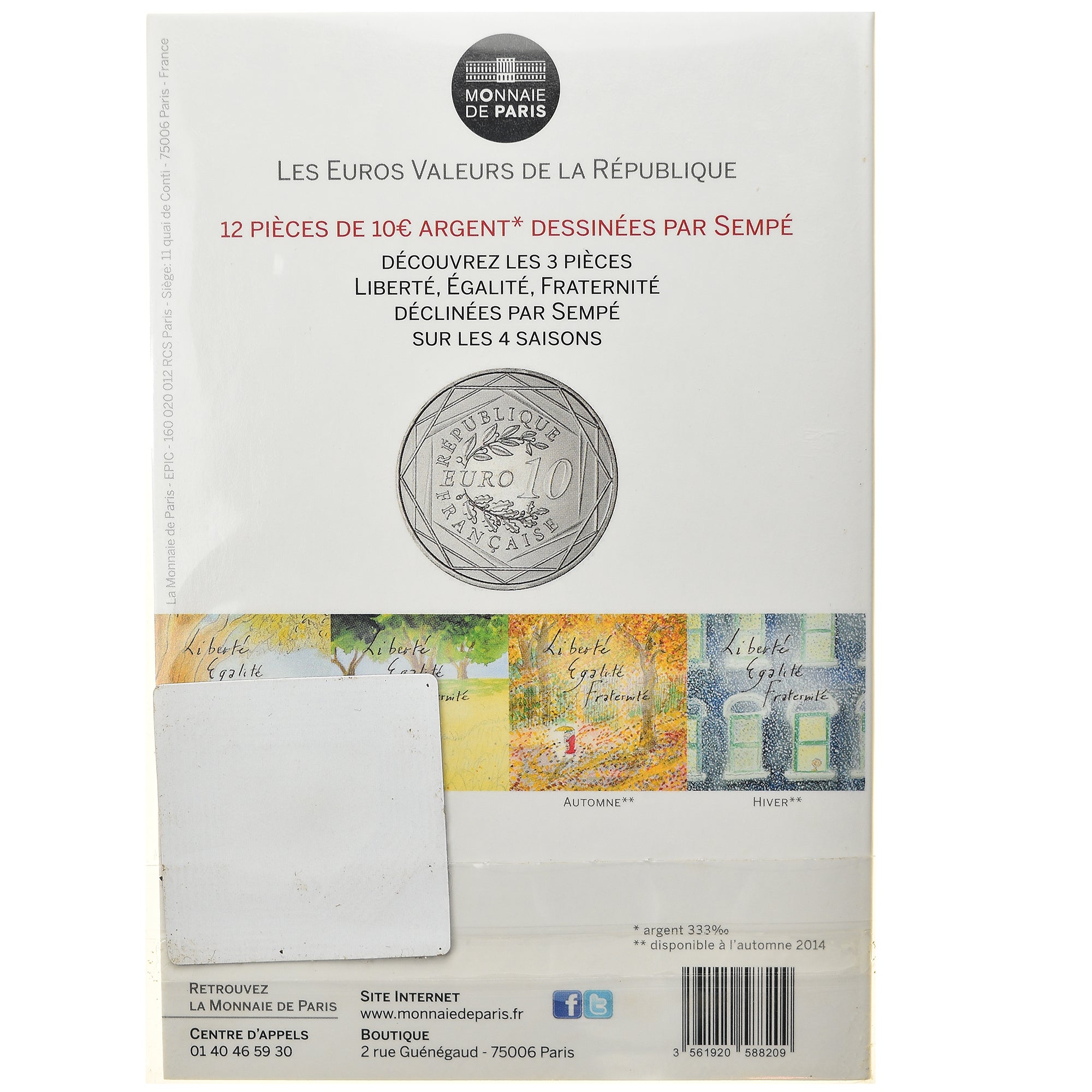 France, Monnaie de Paris, 10 Euro, Liberté Automne Sempé, 2014, Paris, FDC