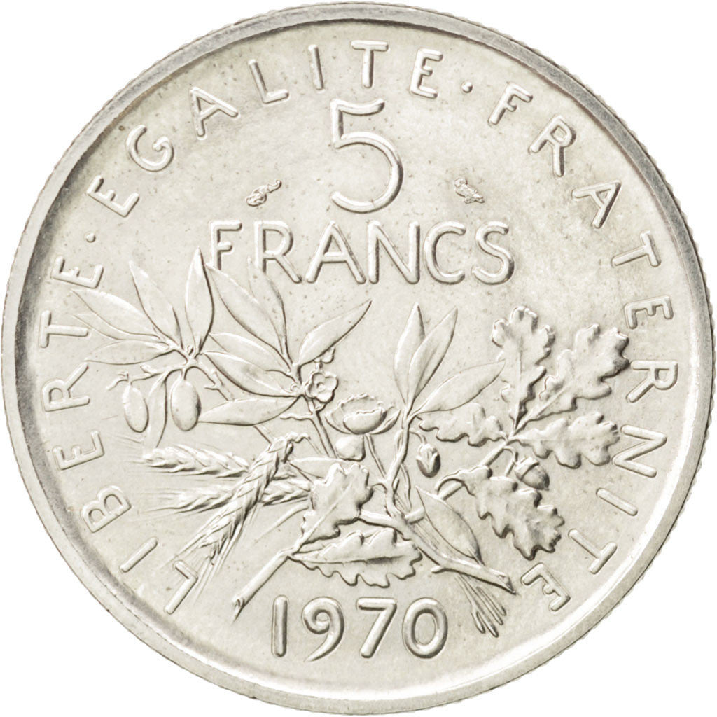 FRANCE, 5 Francs, 1970, KM #E114, MS(63), Silver, Gadoury #771, 10.03