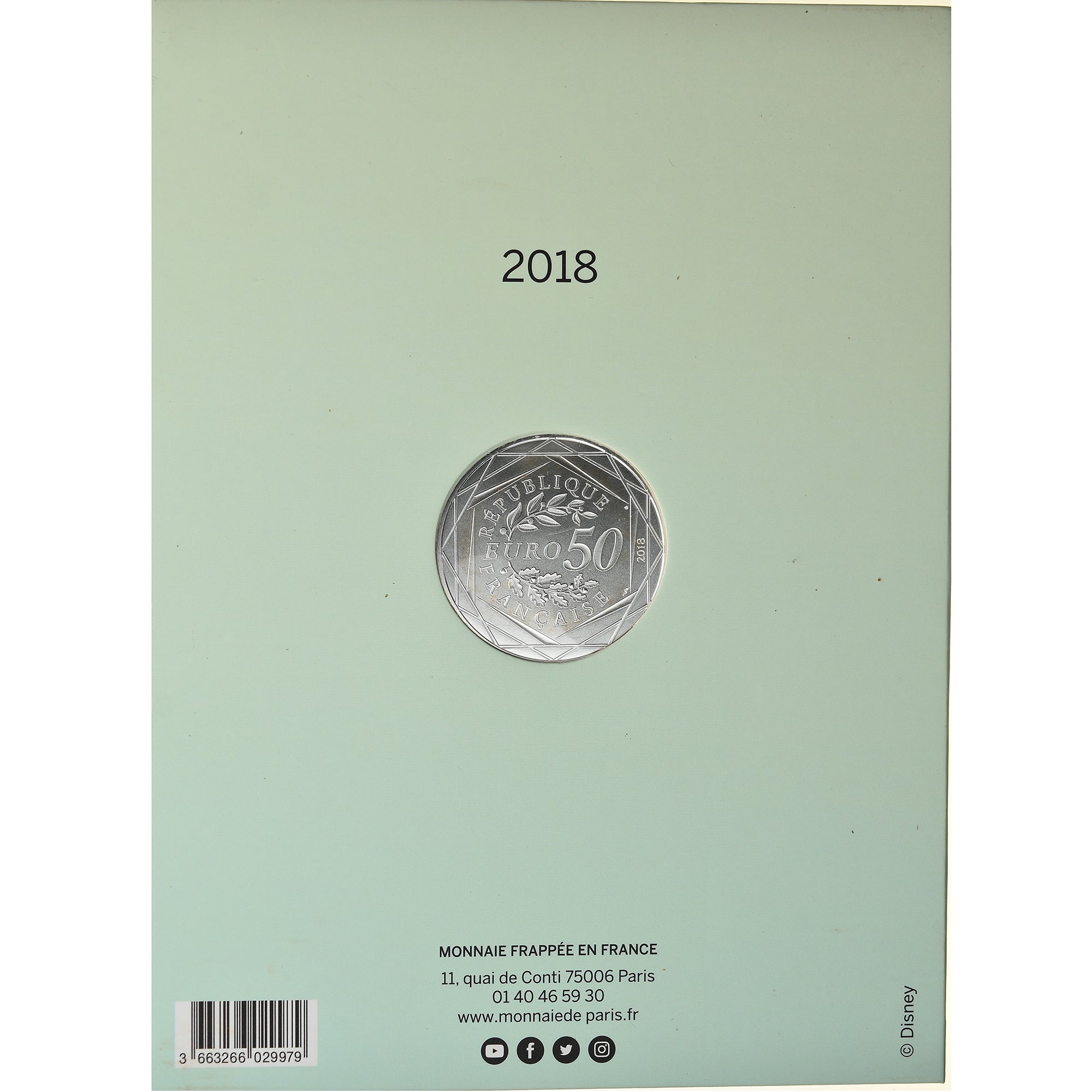 France, Monnaie de Paris, 50 Euro, Mickey (Champs-Elysées), 2018, Paris