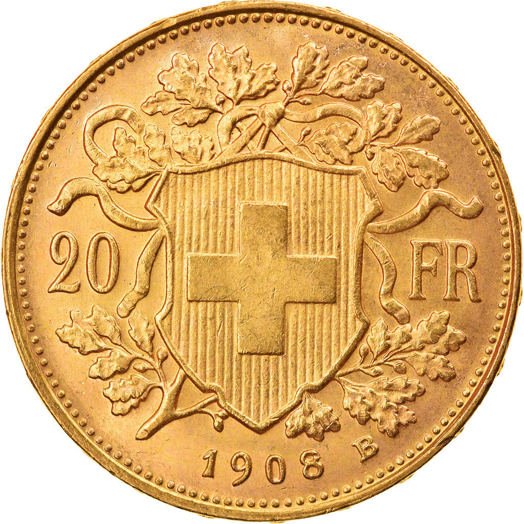 Moneda, Suiza, 20 Francs, 1908, Bern, SC, Oro, KM:35.1