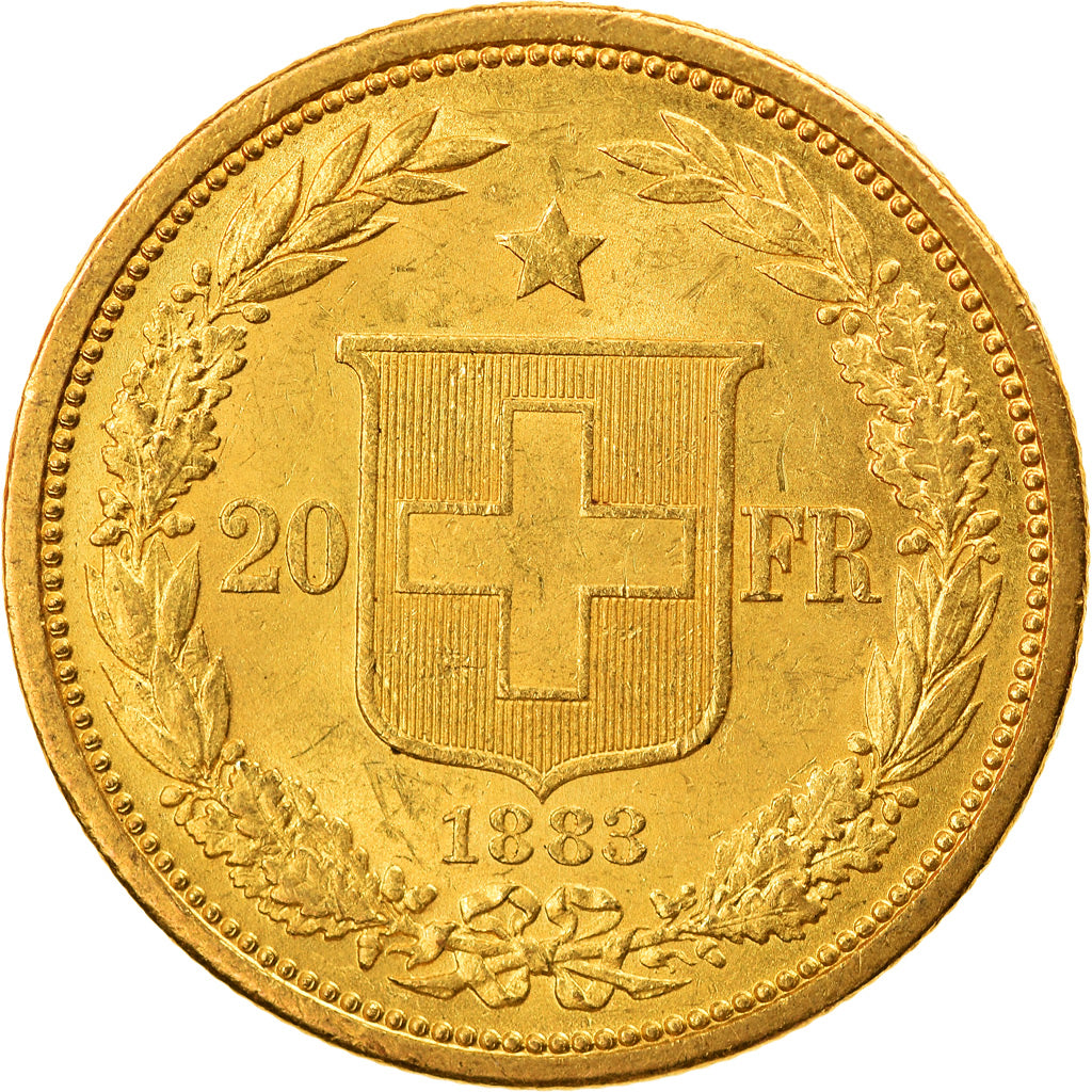 Coin, Switzerland, 20 Francs, 1883, Bern, AU(55-58), Gold, KM:31.1