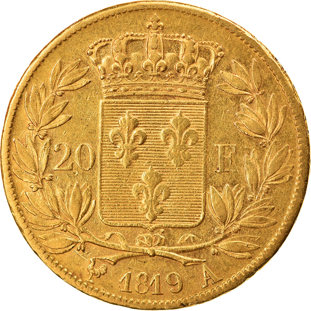 Coin, France, Louis XVIII, 20 Francs, 1819, Paris, VF(30-35), Gold, KM:712.1
