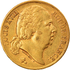 Moneta, Francia, Louis XVIII, 20 Francs, 1824, Paris, BB, Oro, KM:712.1