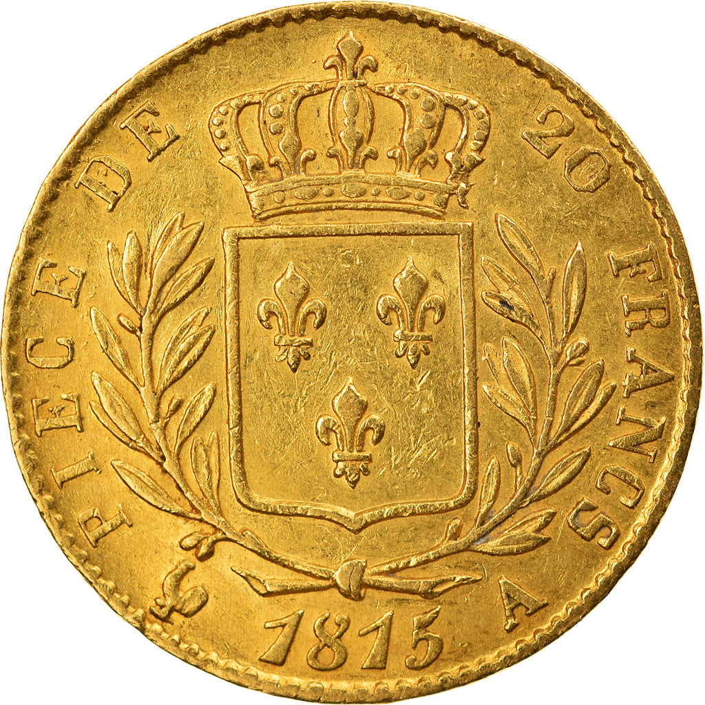 Moeda, França, Louis XVIII, 20 Francs, 1815, Paris, EF(40-45), Dourado