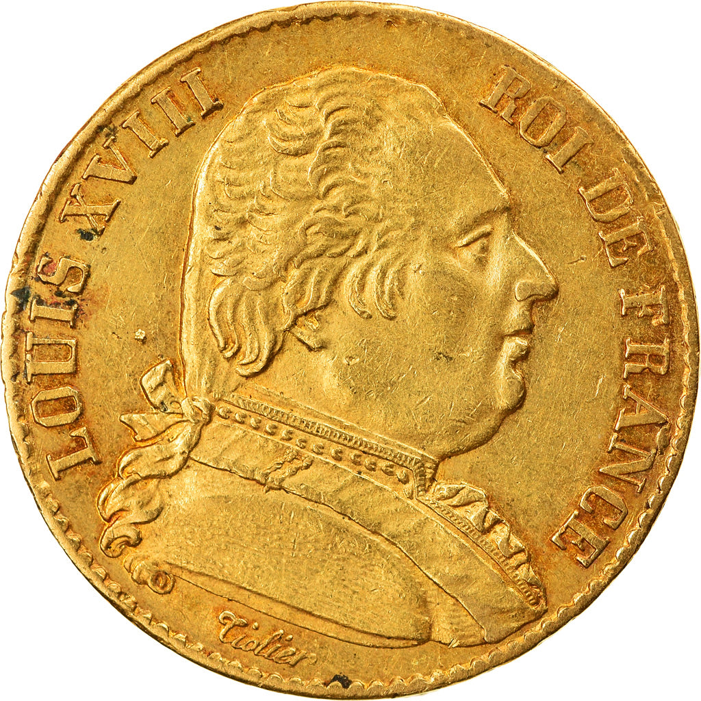 Coin, France, Louis XVIII, 20 Francs, 1814, Paris, AU(55-58), Gold, KM:706.1