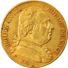 Coin, France, Louis XVIII, 20 Francs, 1814, Paris, AU(55-58), Gold, KM:706.1