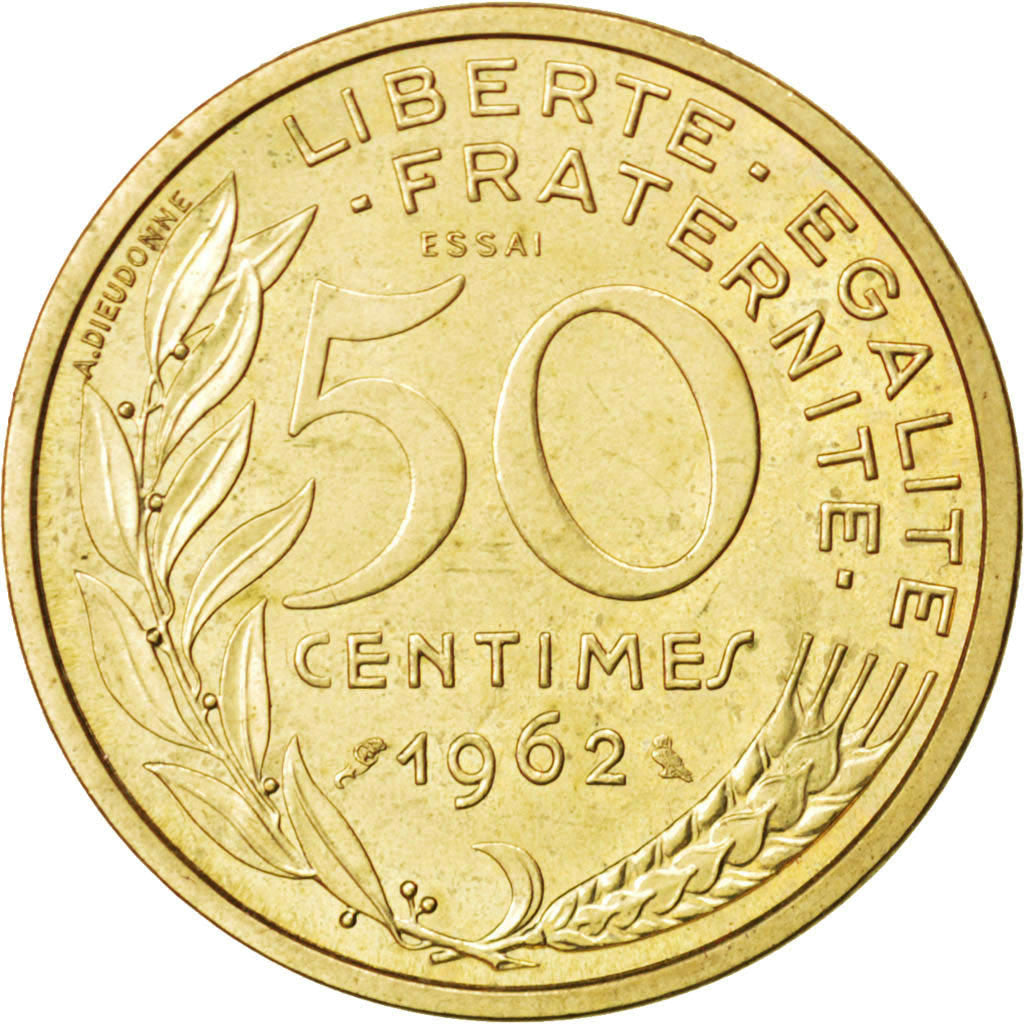 FRANCE, 50 Centimes, 1962, KM #E110, MS(63), Aluminum-Bronze, Gadoury #427, 6.97