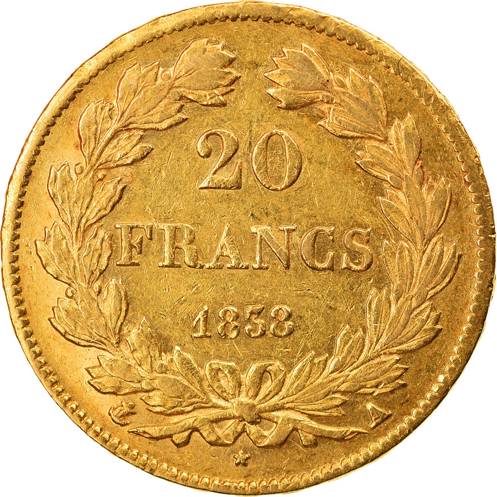 Moneta, Francia, Louis-Philippe, 20 Francs, 1838, Paris, BB+, Oro, KM:750.1