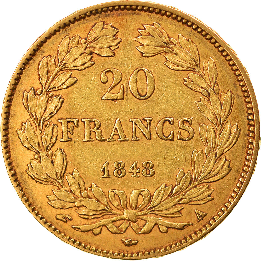 Moeda, França, Louis-Philippe, 20 Francs, 1848, Paris, AU(50-53), Dourado