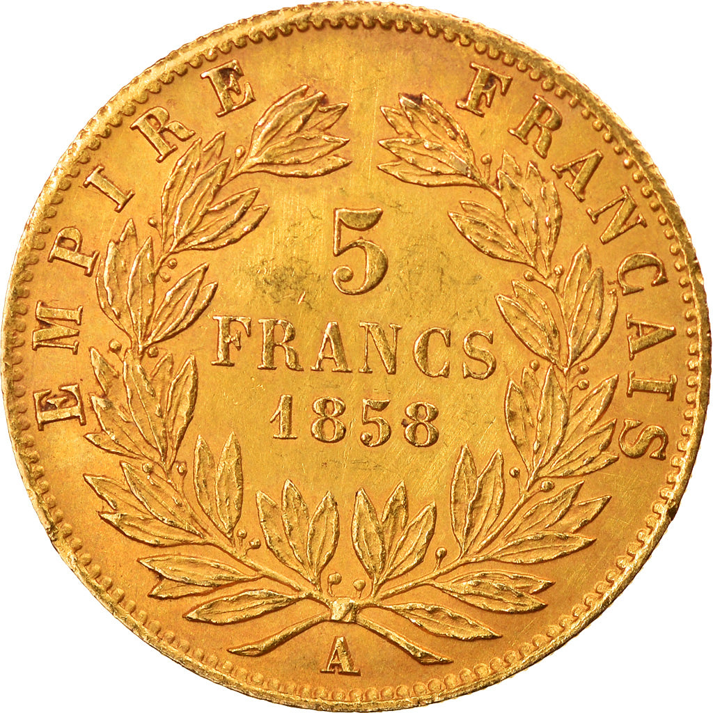 Moneta, Francia, Napoleon III, 5 Francs, 1858, Paris, BB+, Oro, KM:787.1