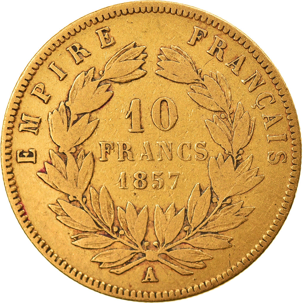 Munten, Frankrijk, Napoleon III, 10 Francs, 1857, Paris, FR, Goud, KM:784.3