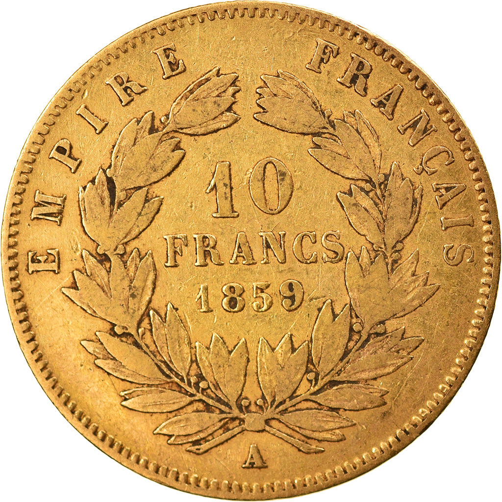 Münze, Frankreich, Napoleon III, 10 Francs, 1859, Paris, S, Gold, KM:784.3
