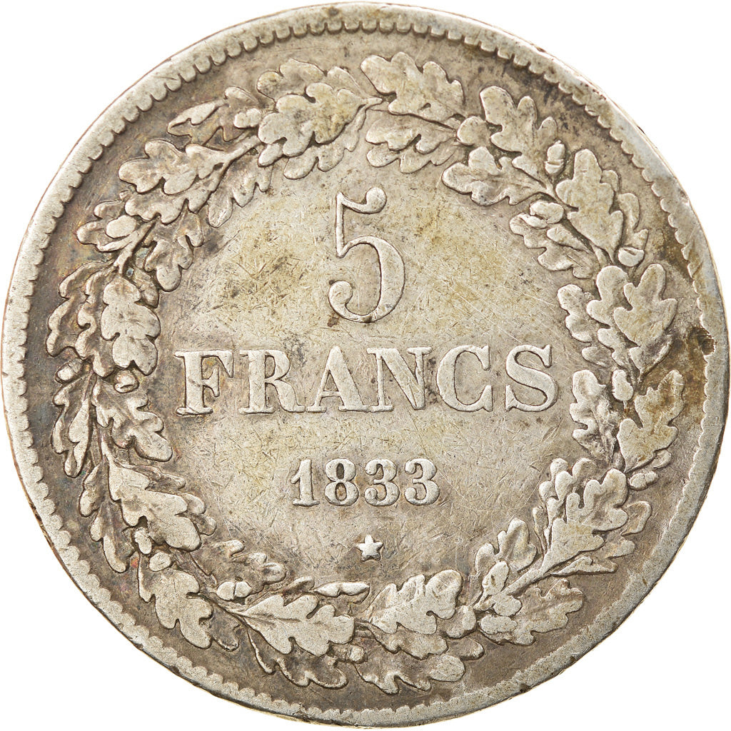 Coin, Belgium, Leopold I, 5 Francs, 5 Frank, 1833, VF(30-35), Silver, KM:3.1