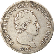 Moeda, ESTADOS ITALIANOS, SARDINIA, Carlo Felice, 5 Lire, 1827, Genoa