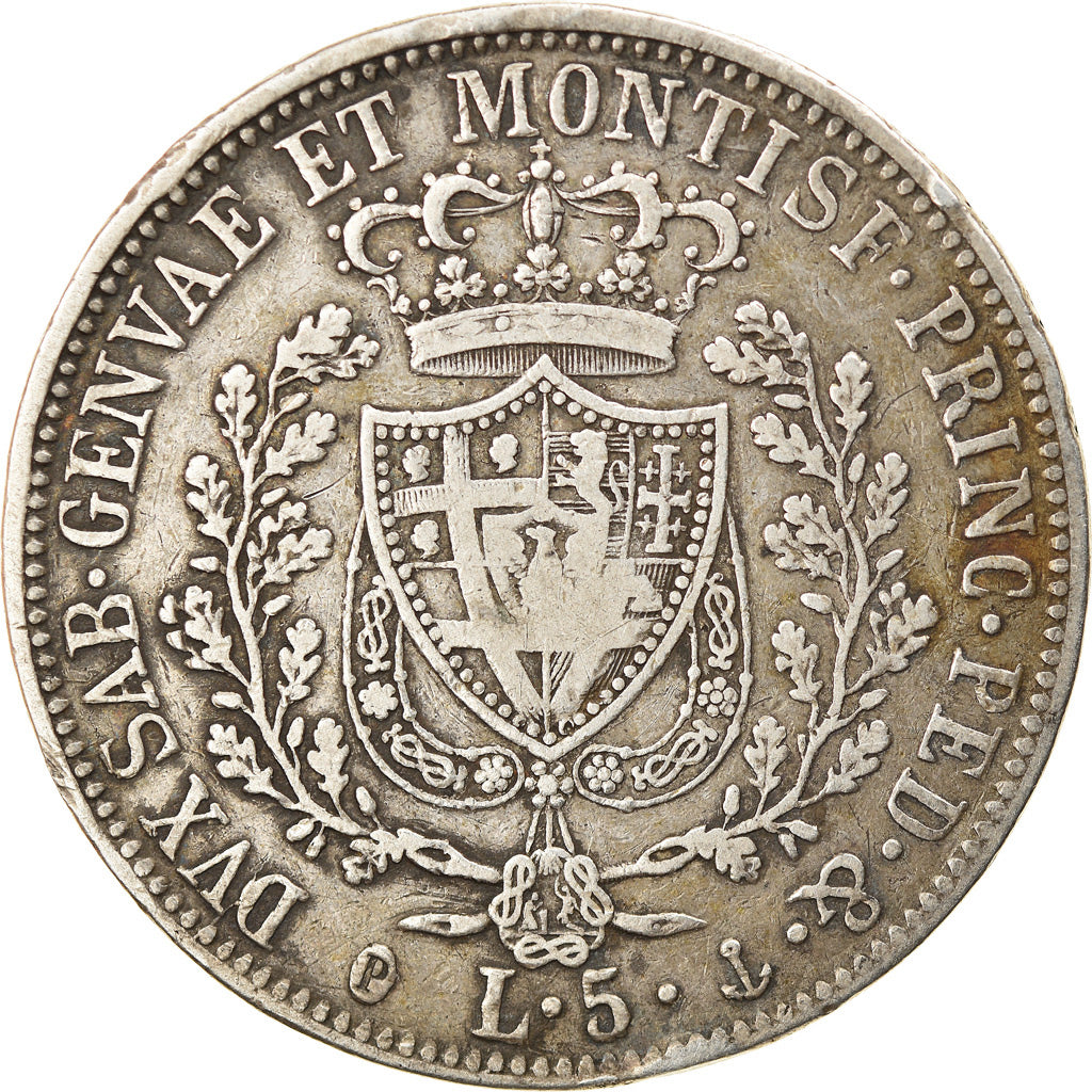 Moeda, ESTADOS ITALIANOS, SARDINIA, Carlo Felice, 5 Lire, 1827, Genoa