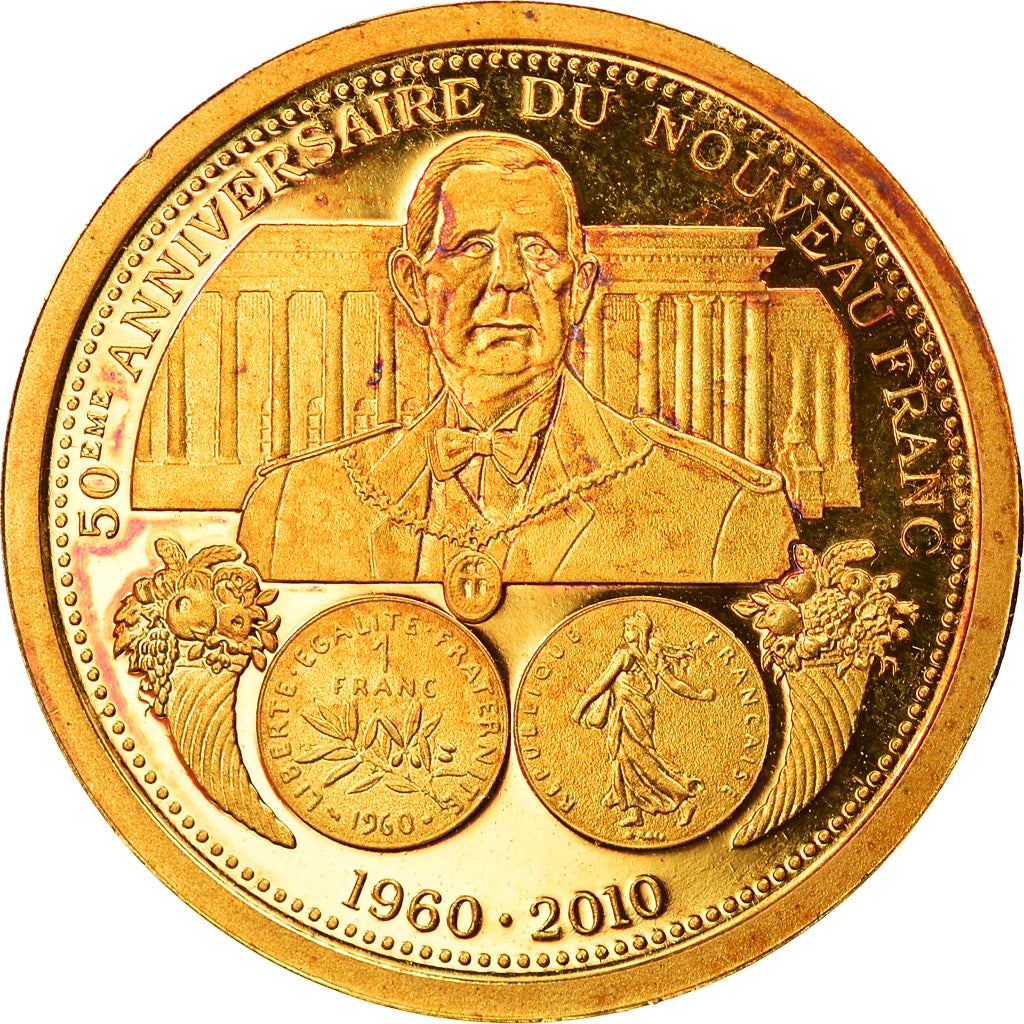 França, Medal, Charles de Gaulle, 50eme anniversaire du Nouveau Franc, 2010