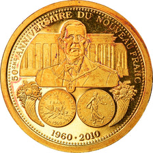 França, Medal, Charles de Gaulle, 50eme anniversaire du Nouveau Franc, 2010
