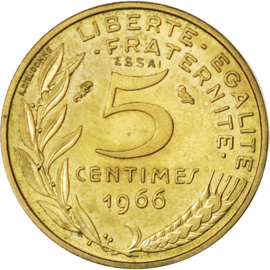 FRANCE, 5 Centimes, 1966, KM #E113, MS(63), Aluminum-Bronze, Gadoury #175, 1.96