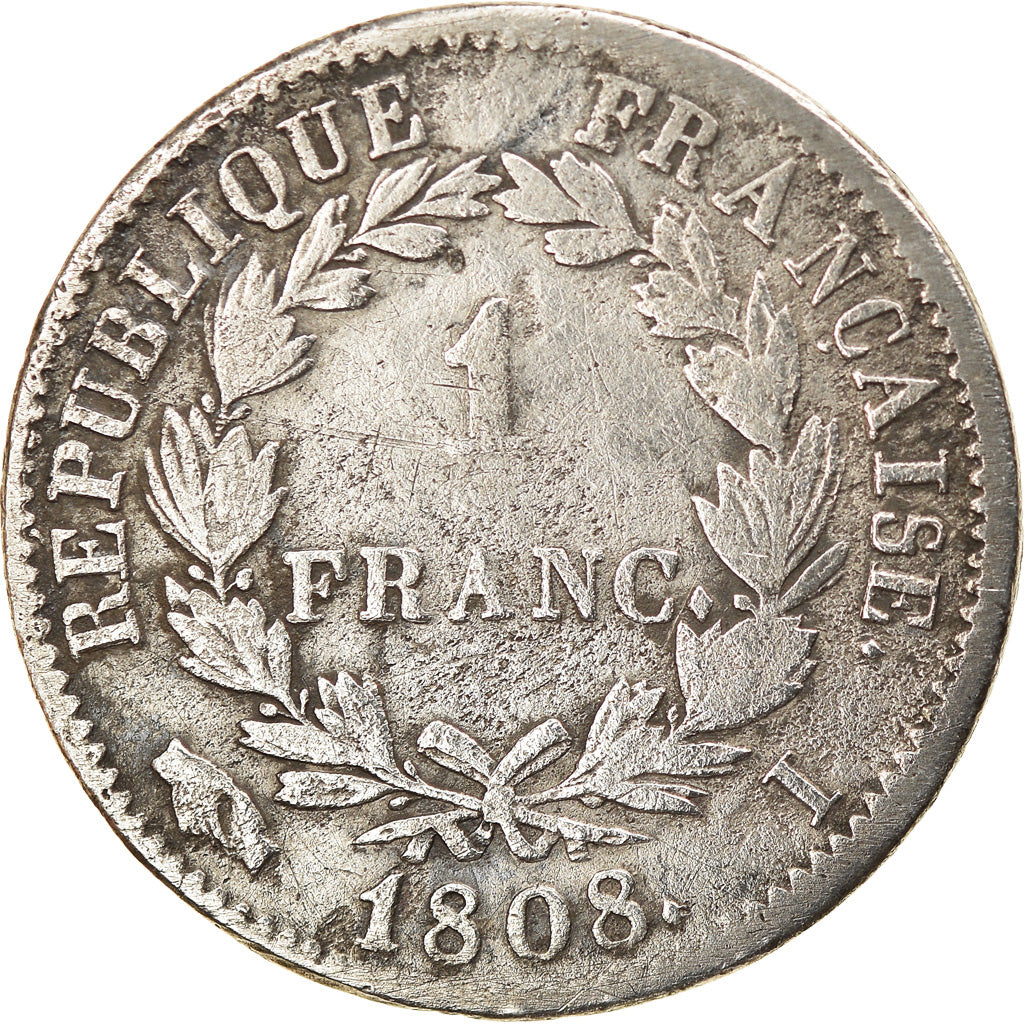 Moneta, Francja, Napoléon I, Franc, 1808, Limoges, F(12-15), Srebro, KM:682.6