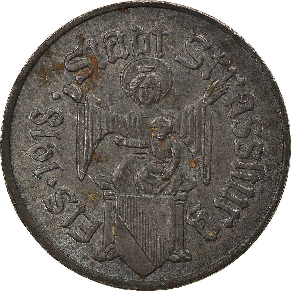 Moeda, França, Kriegsgeld, Strasbourg, 10 Pfennig, 1918, AU(50-53), Ferro