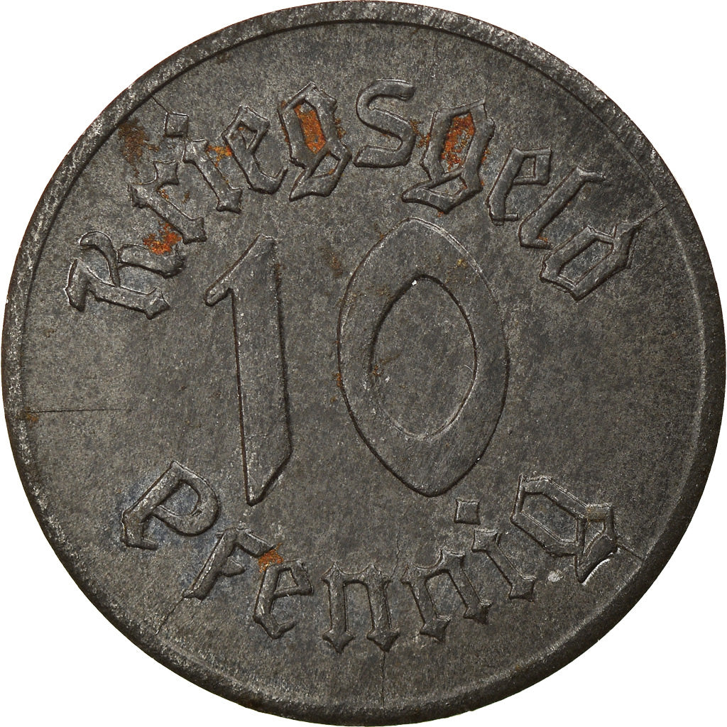 Moeda, França, Kriegsgeld, Strasbourg, 10 Pfennig, 1918, AU(50-53), Ferro