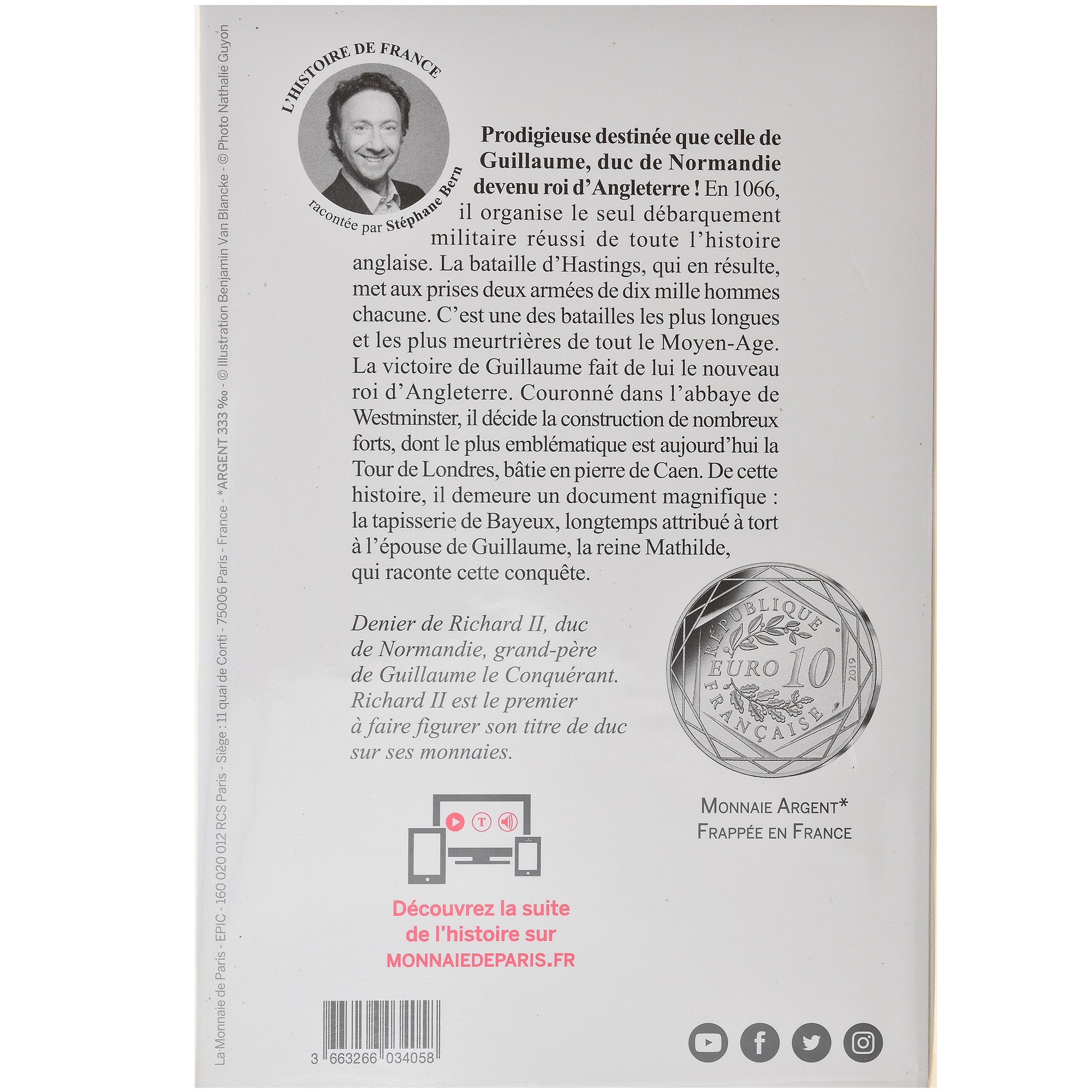 Frankreich, Monnaie de Paris, 10 Euro, Guillaume Le Conquérant, 2019, STGL