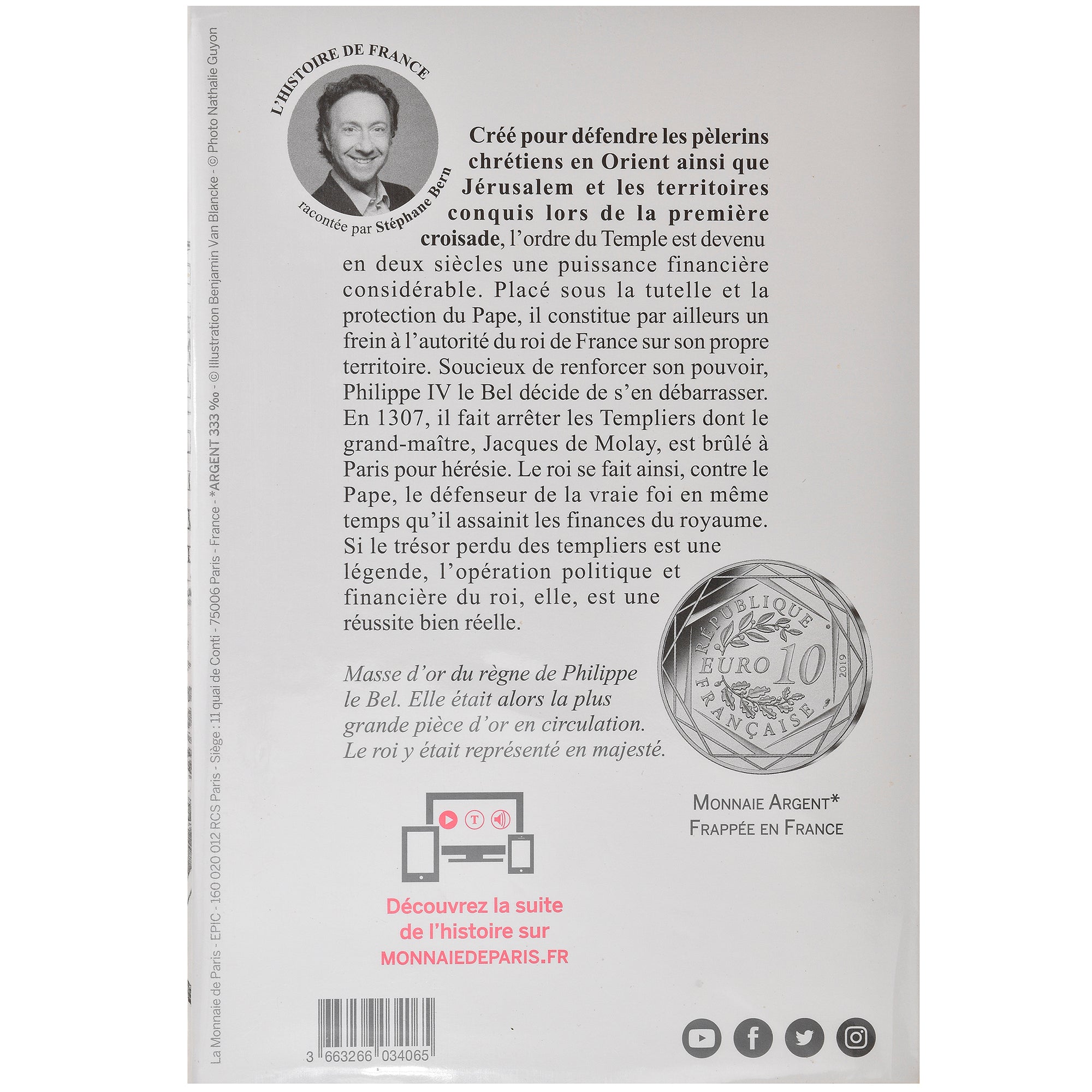 France, Monnaie de Paris, 10 Euro, Les Templiers, 2019, FDC, Argent