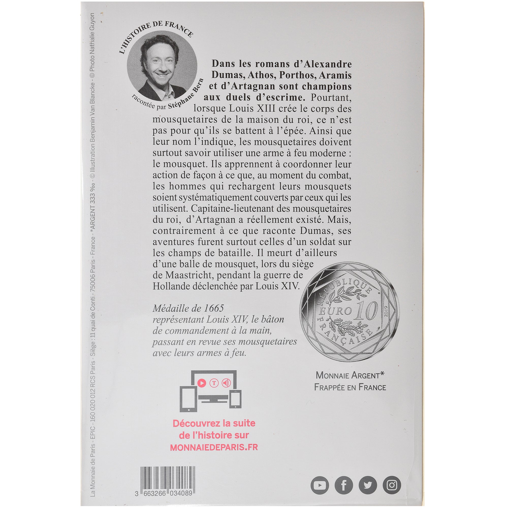 France, Monnaie de Paris, 10 Euro, D'Artagnan, 2019, FDC, Argent