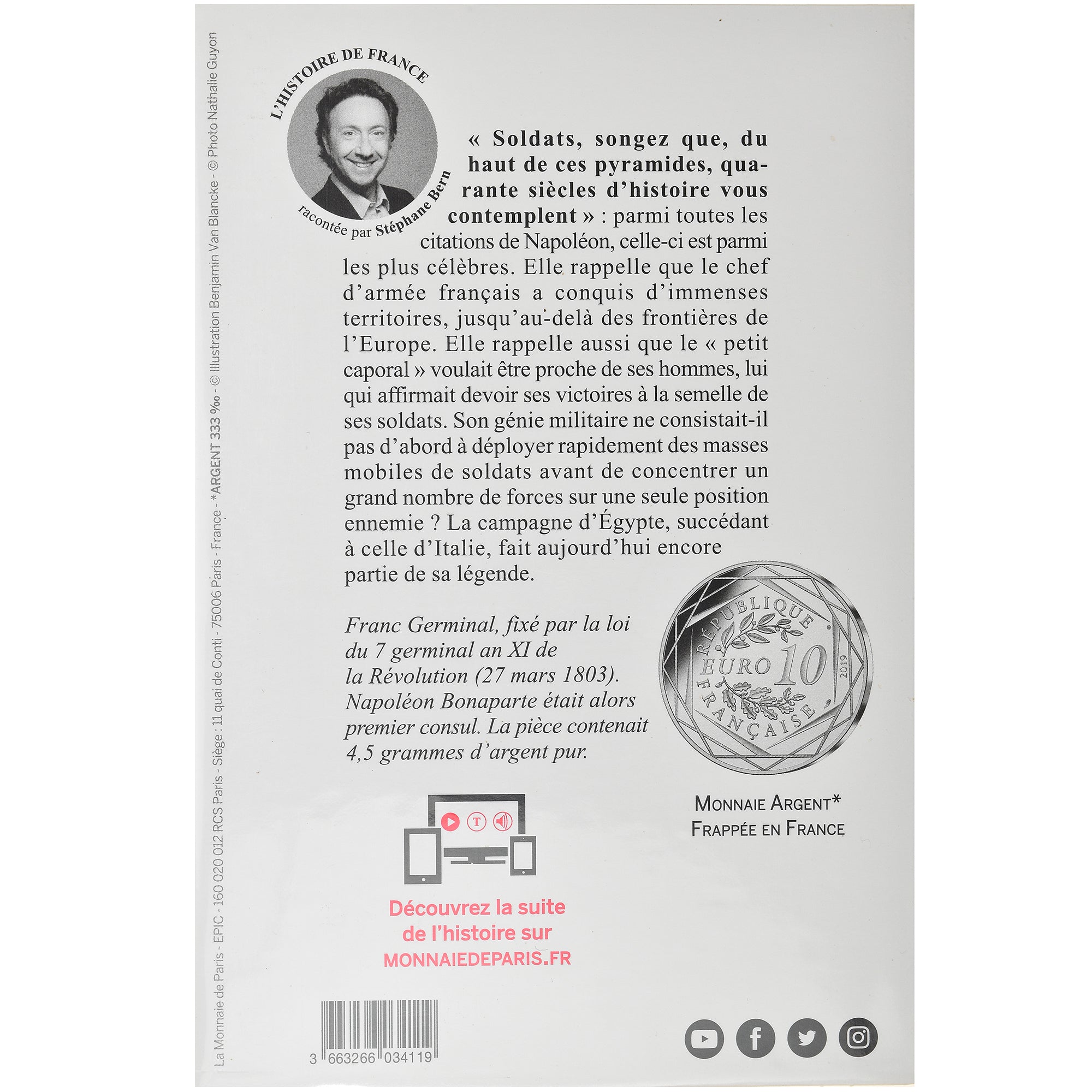 France, Monnaie de Paris, 10 Euro, Napoléon Ier, 2019, MS(65-70), Silver