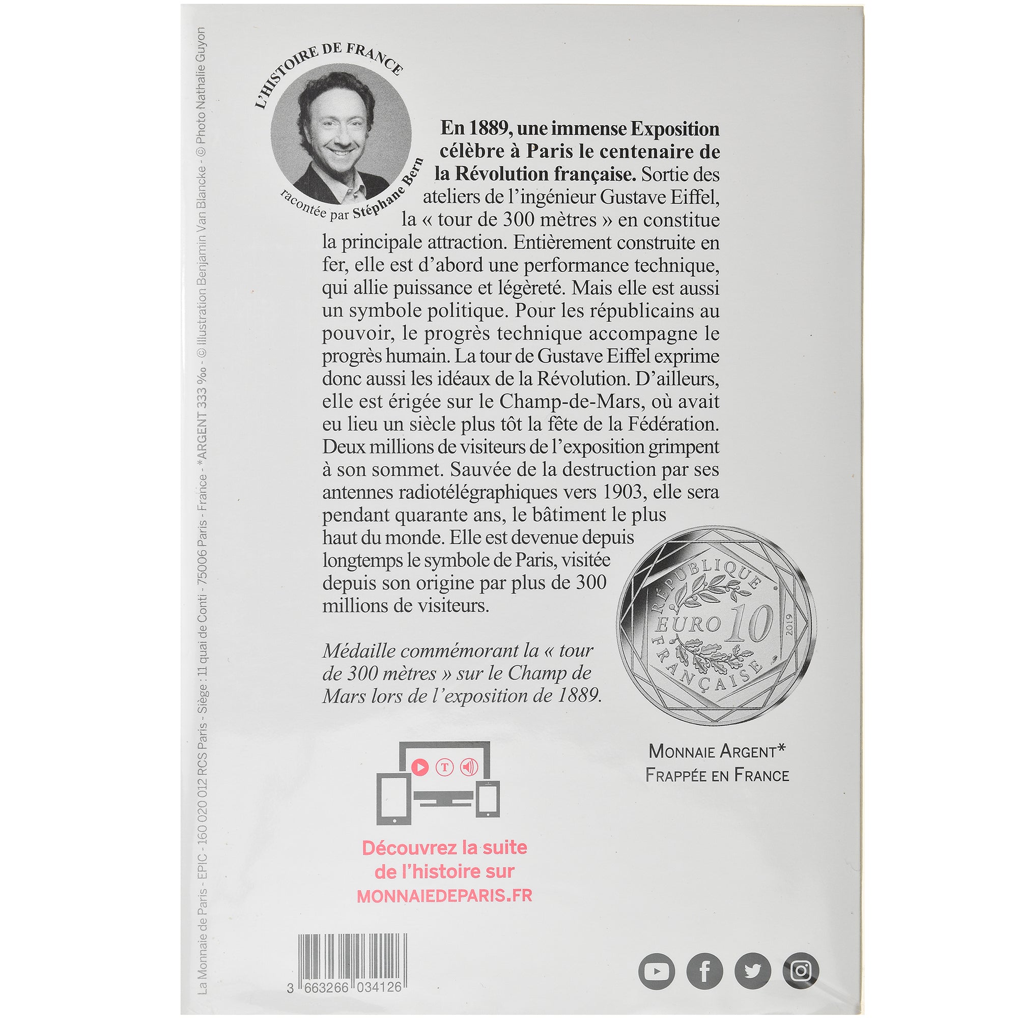 France, Monnaie de Paris, 10 Euro, La Tour Eiffel, 2019, MS(65-70), Silver