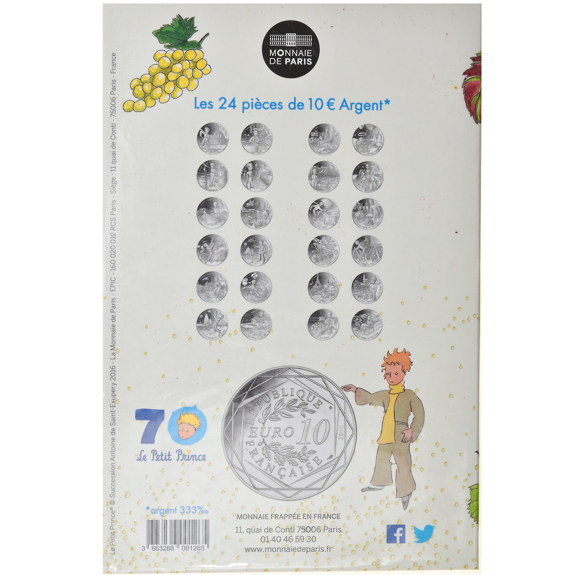França, Monnaie de Paris, 10 Euro, Le Petit Prince fait les vendanges, 2016