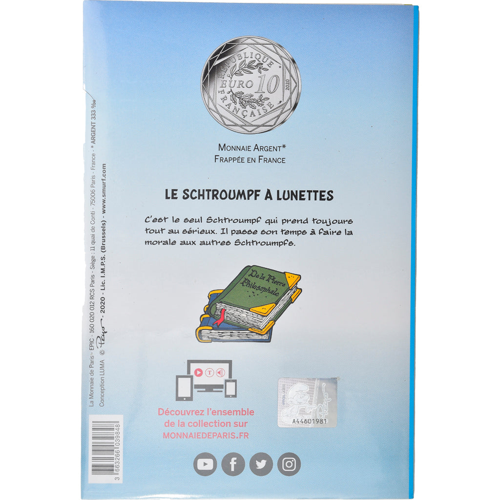 Frankreich, Monnaie de Paris, 10 Euro, Le Schtroumpf à lunettes, 2020