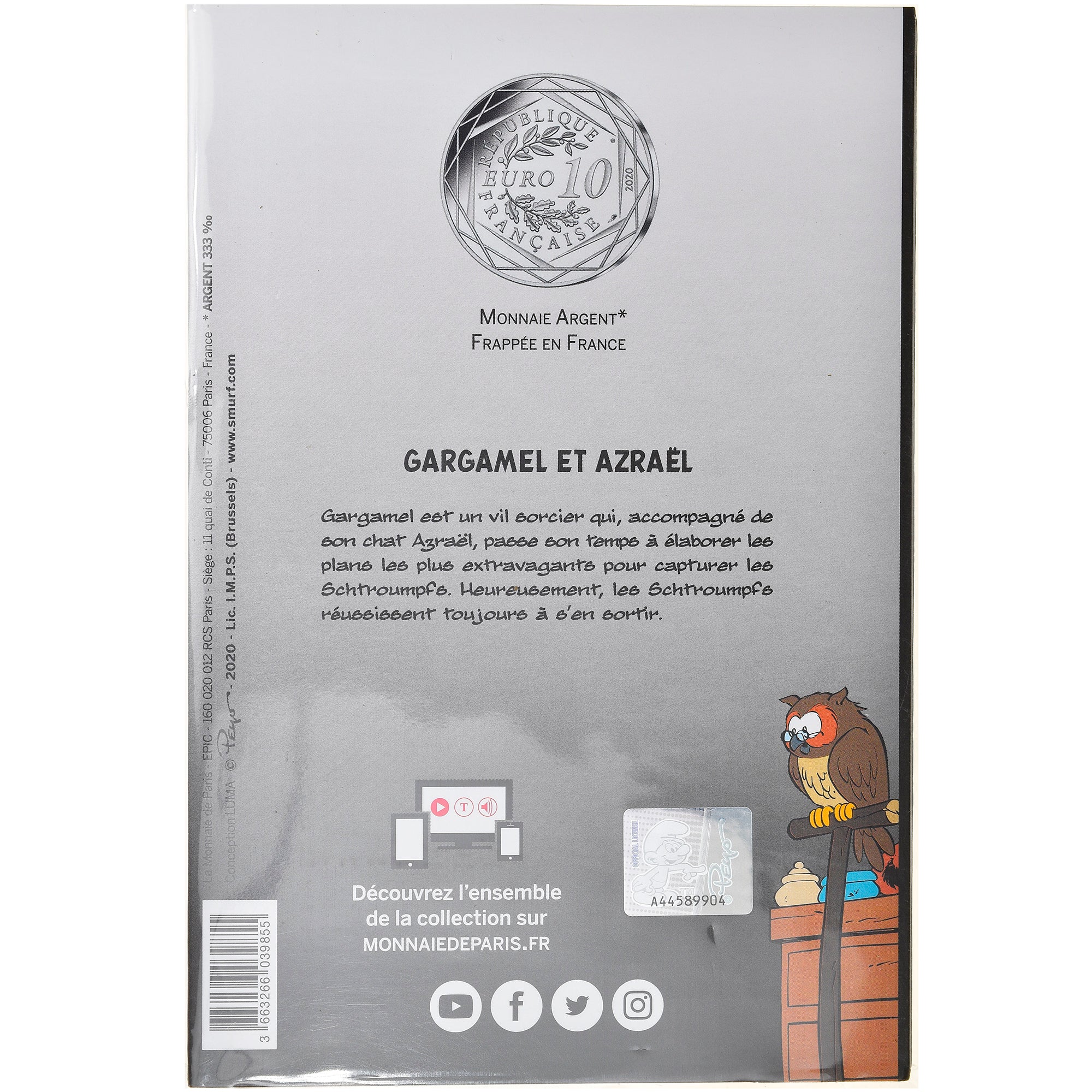 Frankreich, Monnaie de Paris, 10 Euro, Gargamel et Azrael, 2020, Colourized
