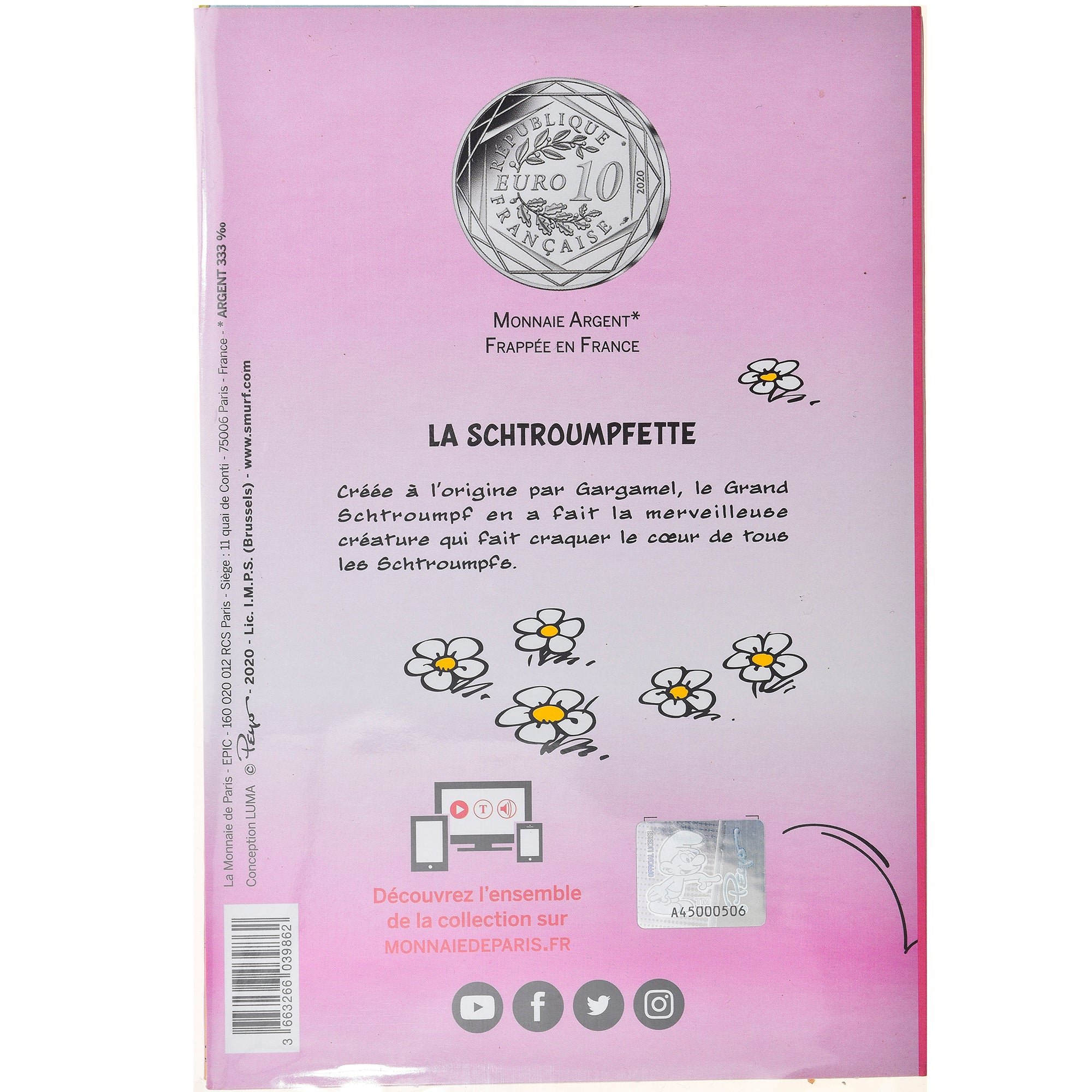 Frankreich, Monnaie de Paris, 10 Euro, La Schtroumpfette, 2020, Colourized