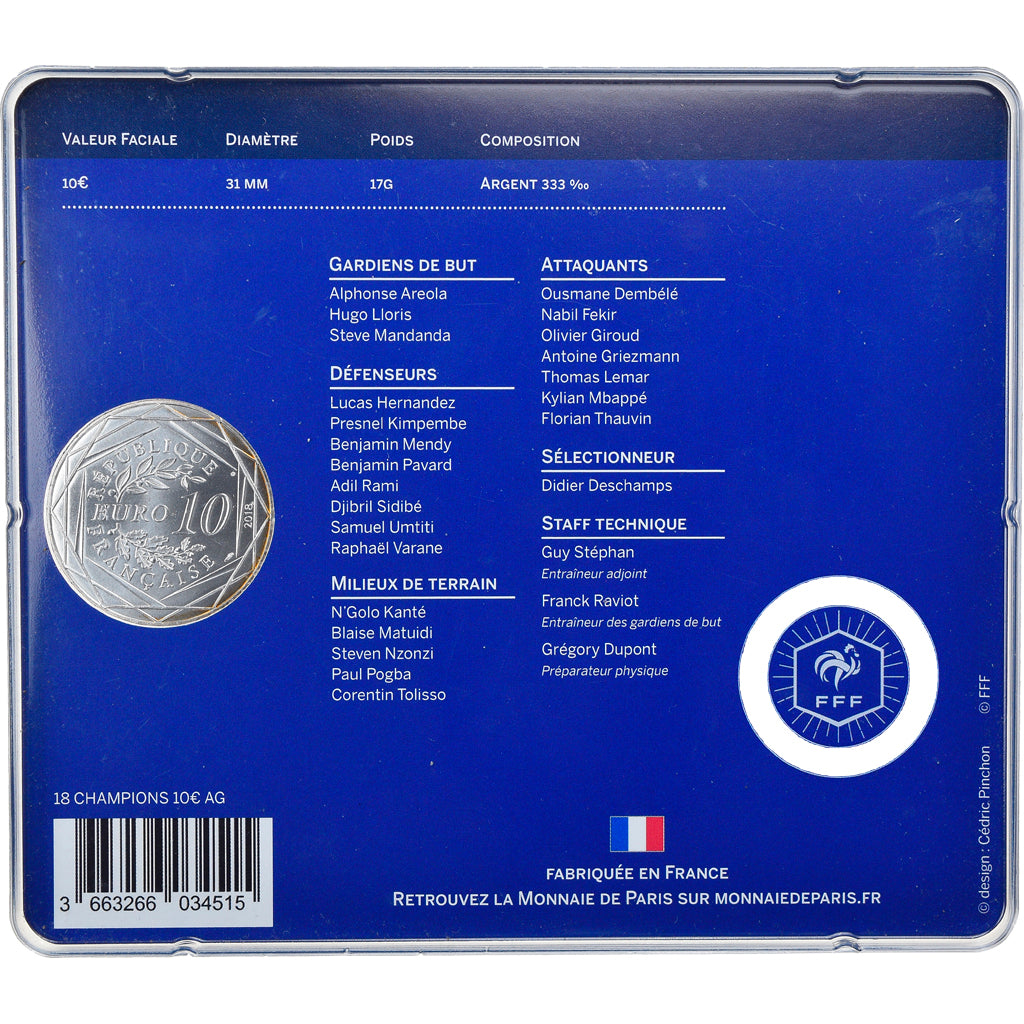 Frankreich, Monnaie de Paris, 10 Euro, La France - Championne du Monde, 2018