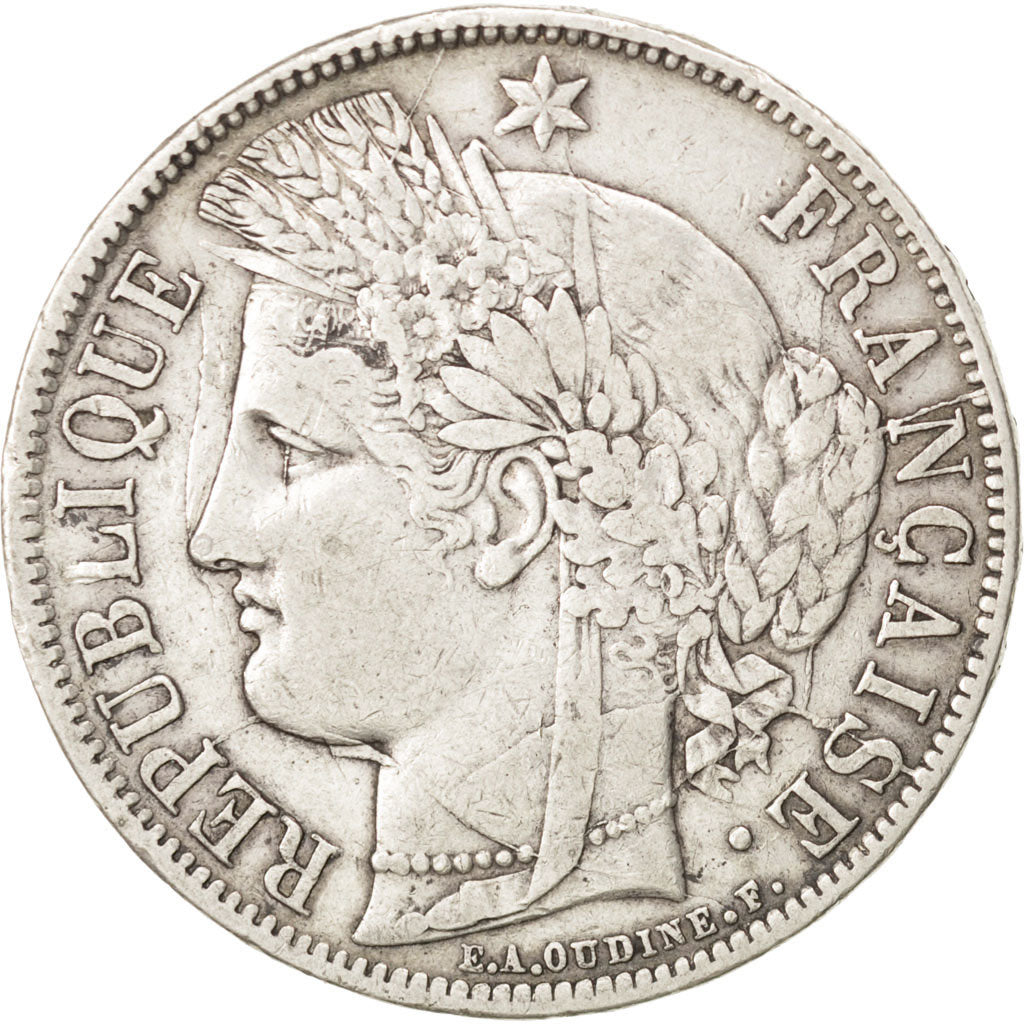 FRANCE, Cérès, 5 Francs, 1870, Bordeaux, KM #818.2, EF(40-45), Silver, Gadoury #