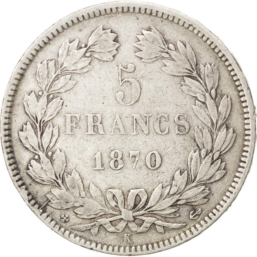 FRANCE, Cérès, 5 Francs, 1870, Bordeaux, KM #818.2, EF(40-45), Silver, Gadoury #