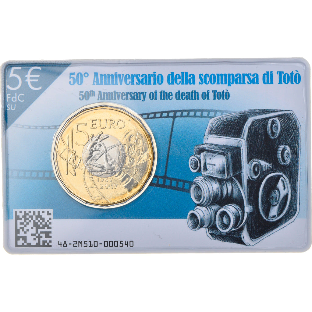 Italia, 5 Euro, Totò - Antonio de Curtis, 2017, FDC, Bimetálico