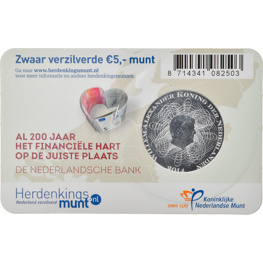 Niederlande, 5 Euro, 200th anniversary of The Dutch Bank, 2014, STGL, Silver