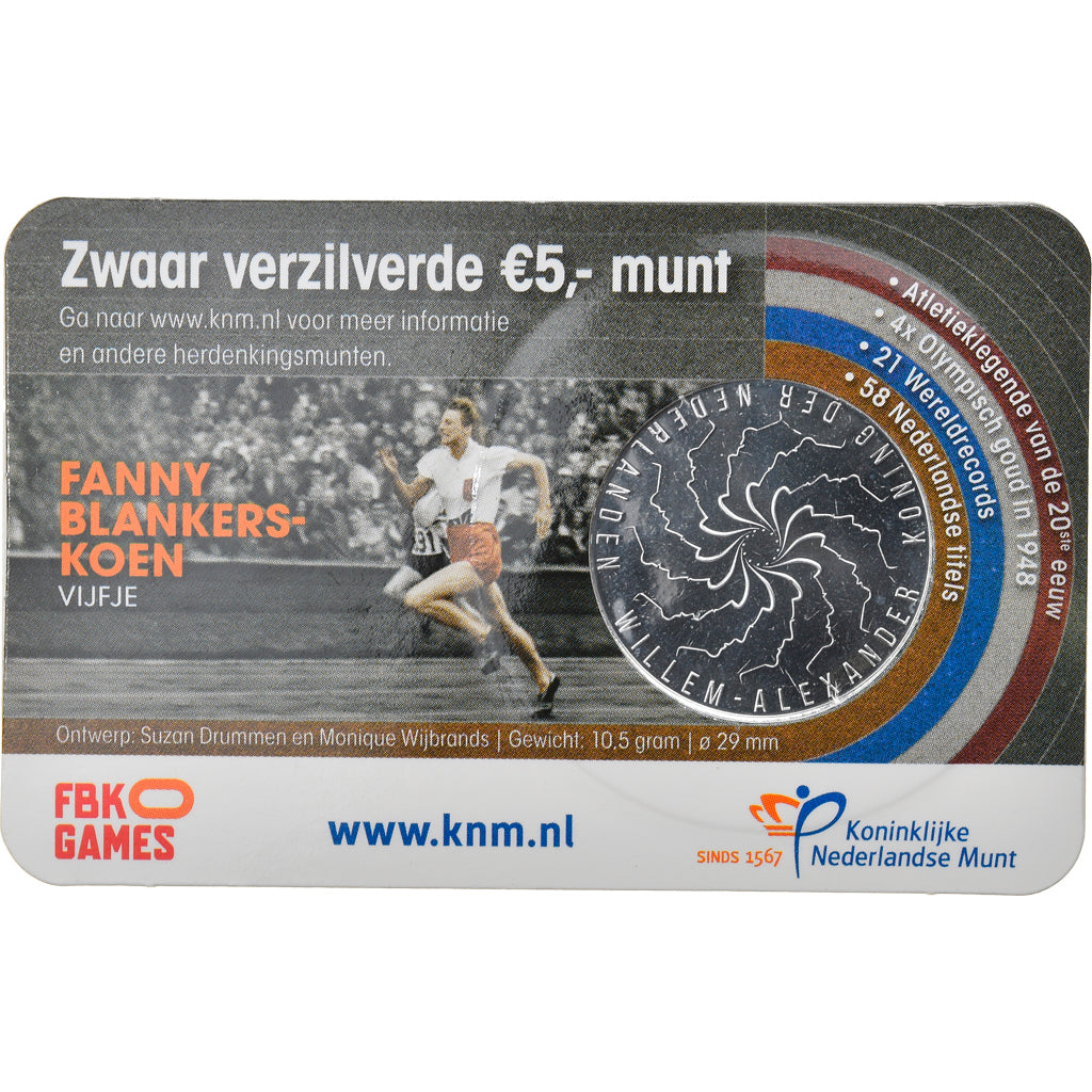 Netherlands, 5 Euro, Fanny Blankers-Koen, 2018, MS(65-70), Silver Plated Copper