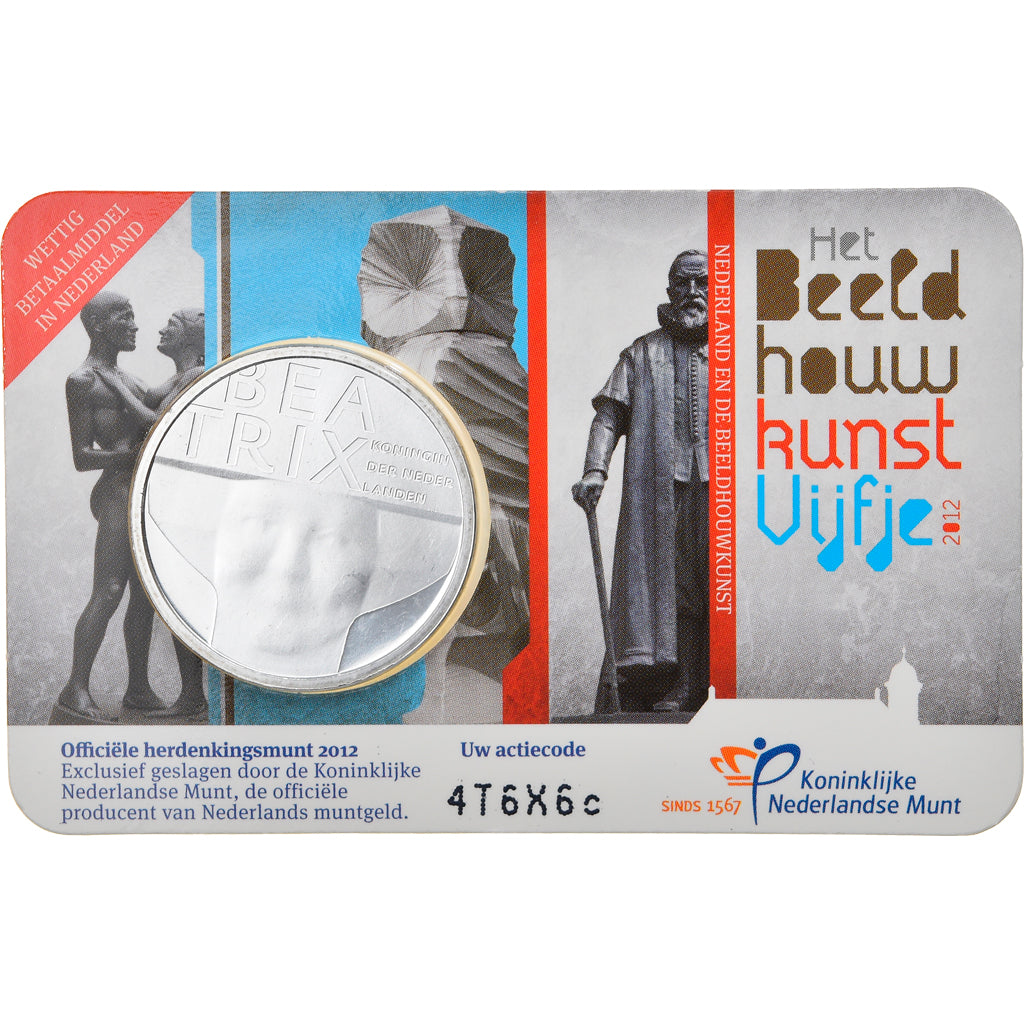 Países Bajos, 5 Euro, Beeldhouwkunst, 2012, FDC, Plata chapada en cobre