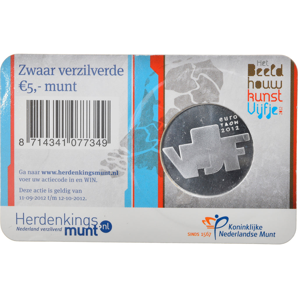 Países Bajos, 5 Euro, Beeldhouwkunst, 2012, FDC, Plata chapada en cobre