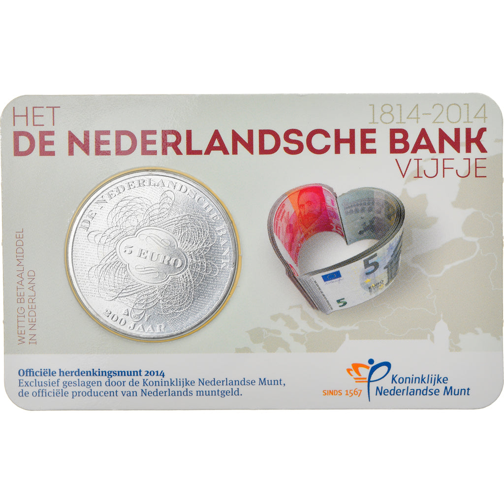 Paesi Bassi, 5 Euro, 200th anniversary of The Dutch Bank, 2014, FDC, Rame