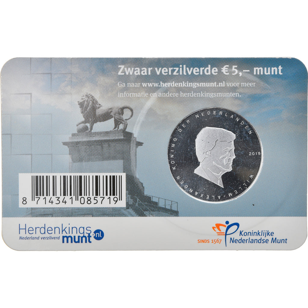 Paesi Bassi, 5 Euro, Waterloo, 2015, FDC, Rame placcato argento