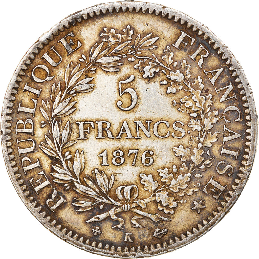 Coin, France, Hercule, 5 Francs, 1876, Bordeaux, EF(40-45), Silver, KM:820.2