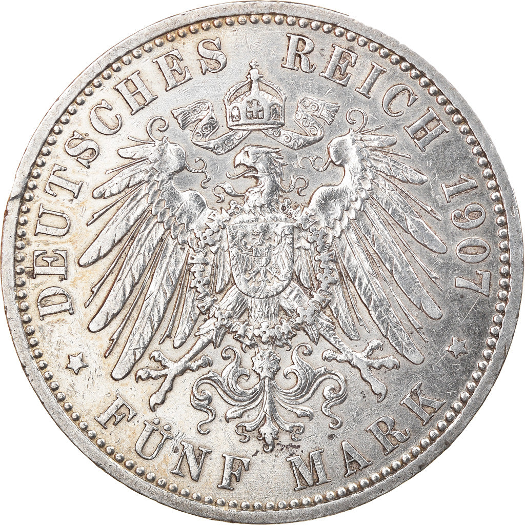 Coin, German States, PRUSSIA, Wilhelm II, 5 Mark, 1907, Berlin, VF(30-35)