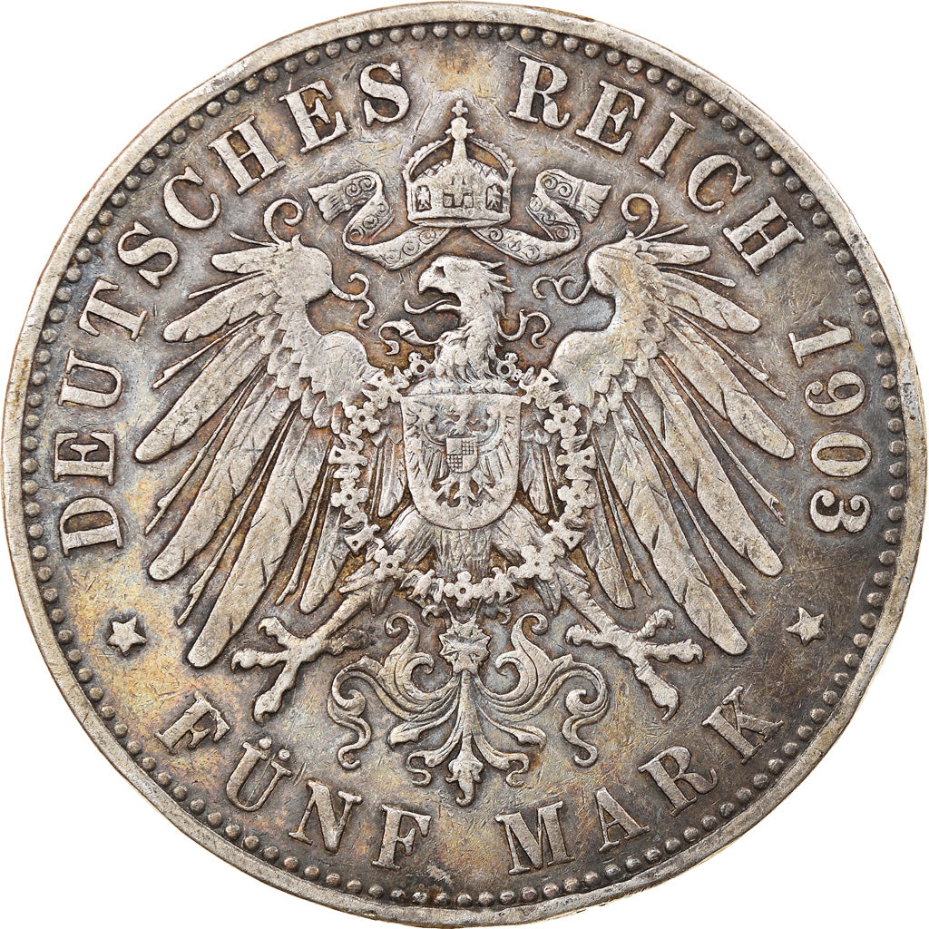 Moneda, Estados alemanes, PRUSSIA, Wilhelm II, 5 Mark, 1903, Berlin, BC+, Plata