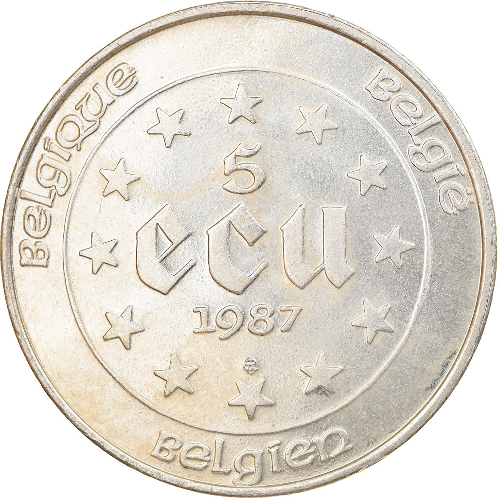 Moneda, Bélgica, 5 Ecu, 1987, EBC+, Plata, KM:166